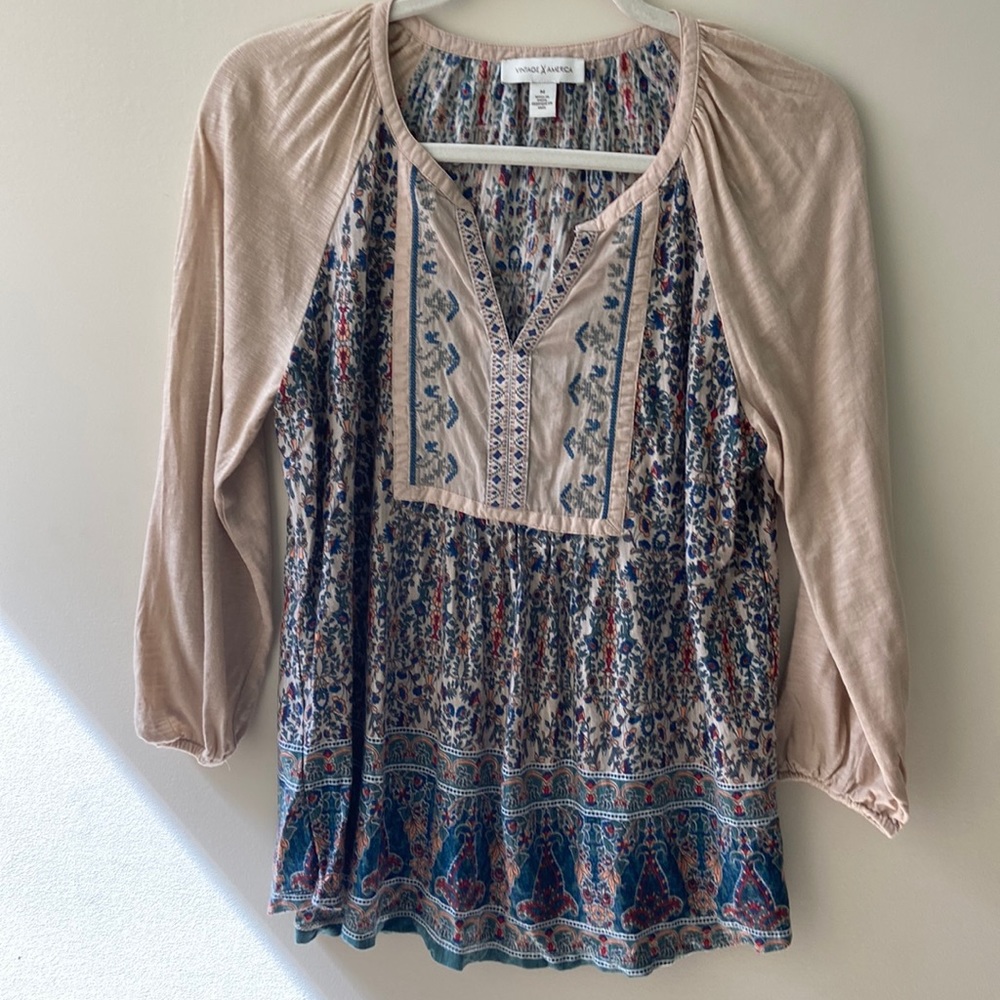 VINTAGE AMERICA Pine Pleasant 3/4 Sleeve Top